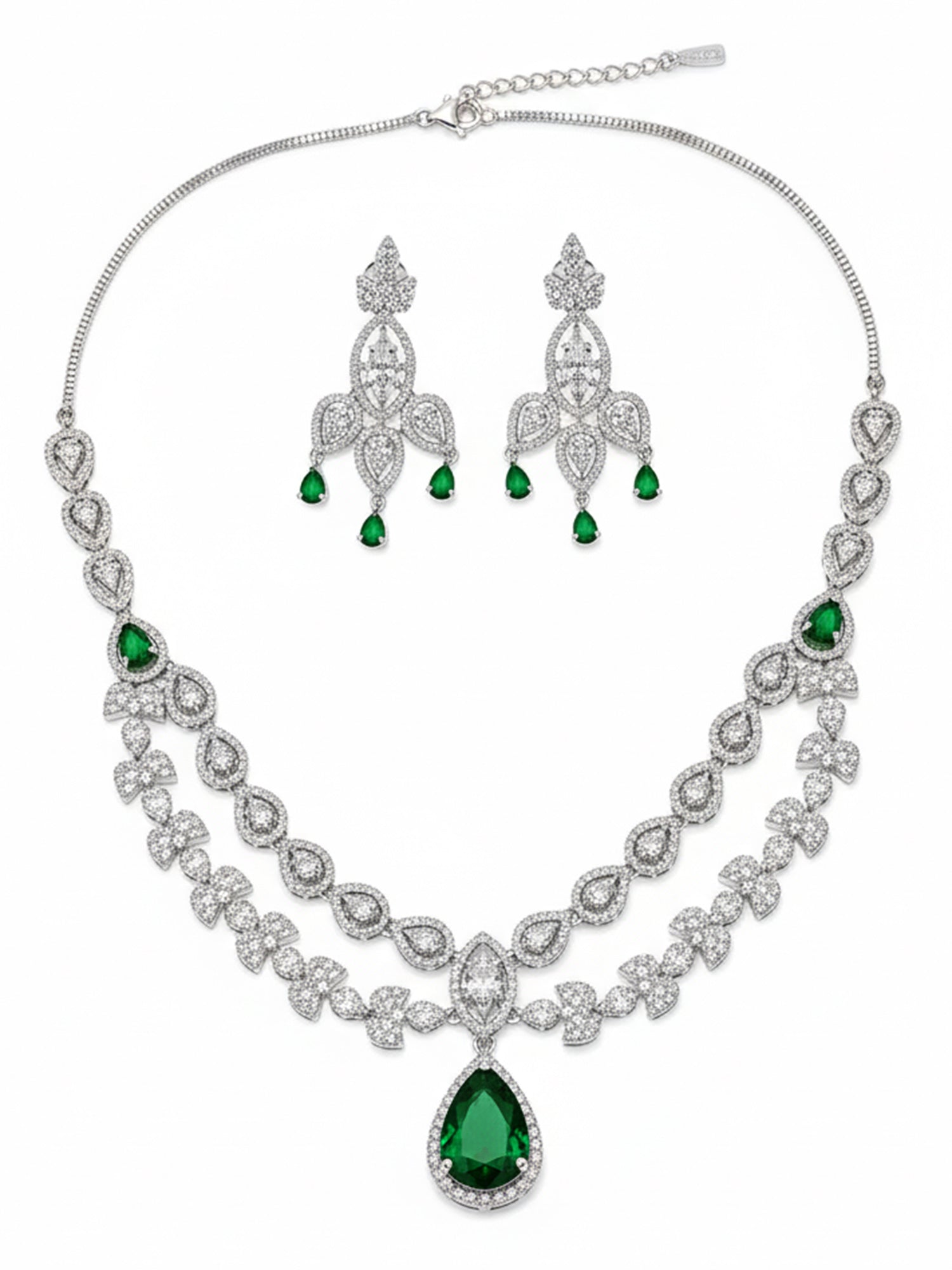 KARATCART Glamorous Silver Plated Jewellery Set Studded with Green American Diamond for Women - view 3
