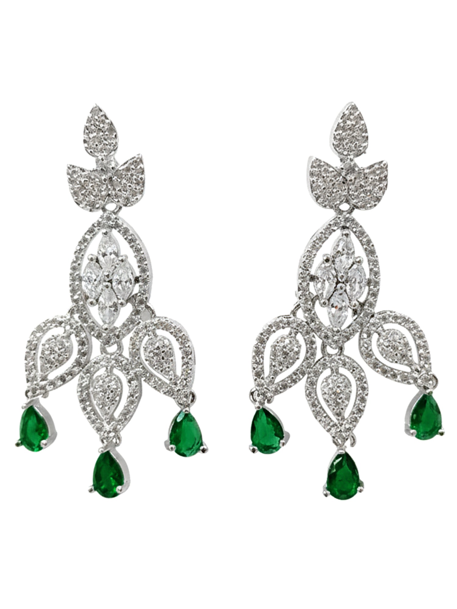 KARATCART Glamorous Silver Plated Jewellery Set Studded with Green American Diamond for Women - view 4