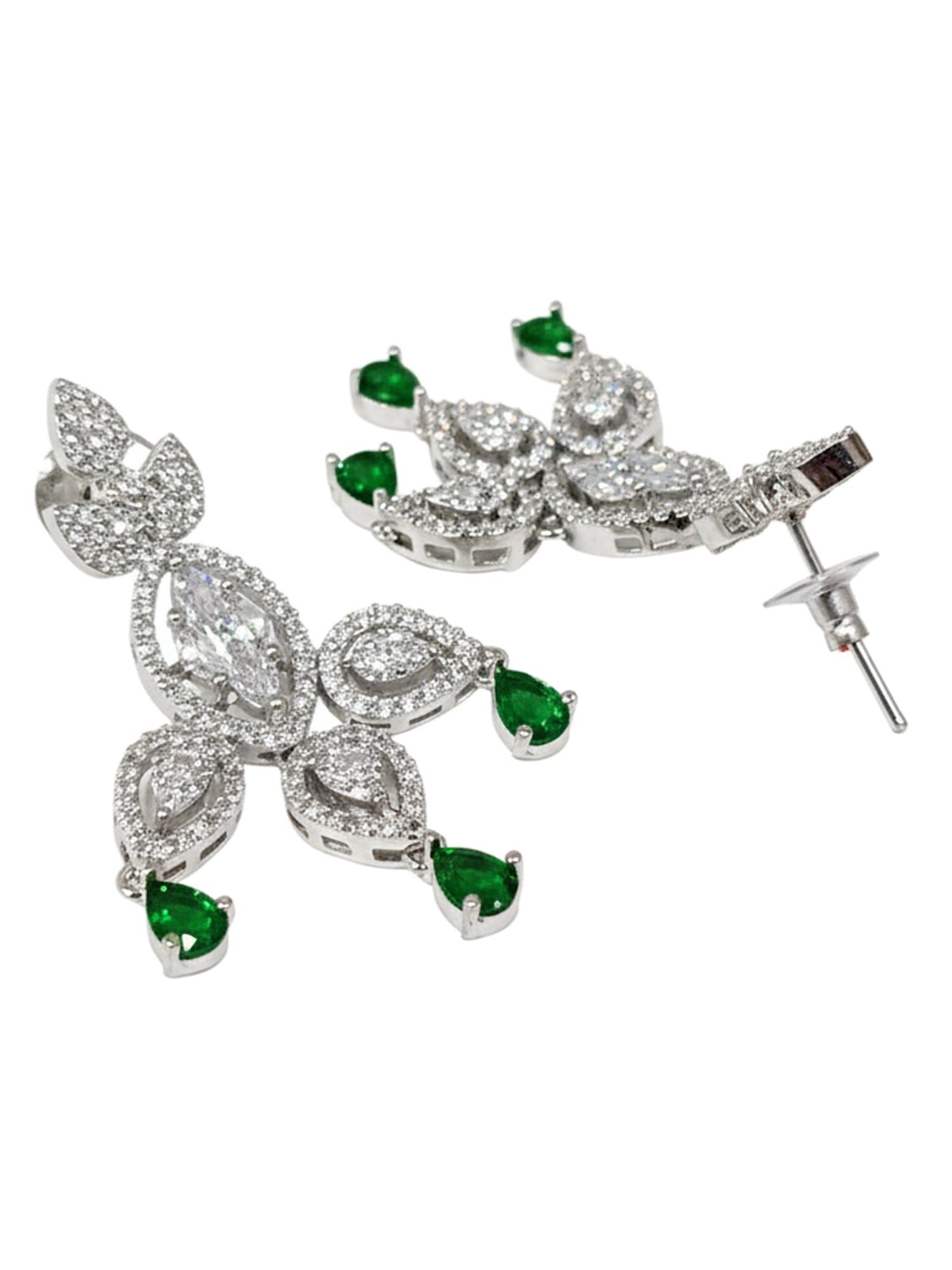 KARATCART Glamorous Silver Plated Jewellery Set Studded with Green American Diamond for Women - view 5