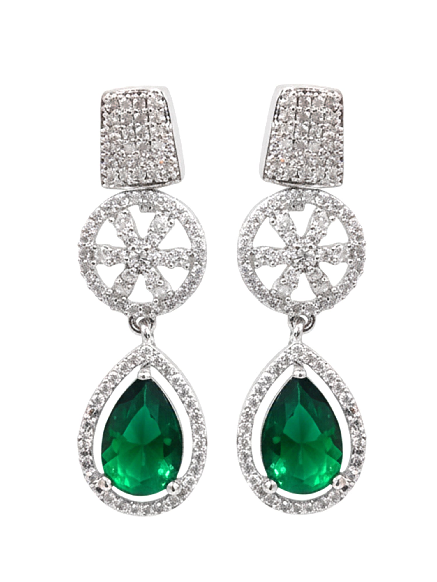 KARATCART Silver Plated Green Teardrop American Diamond Classic Jewellery Set for Women - view 4