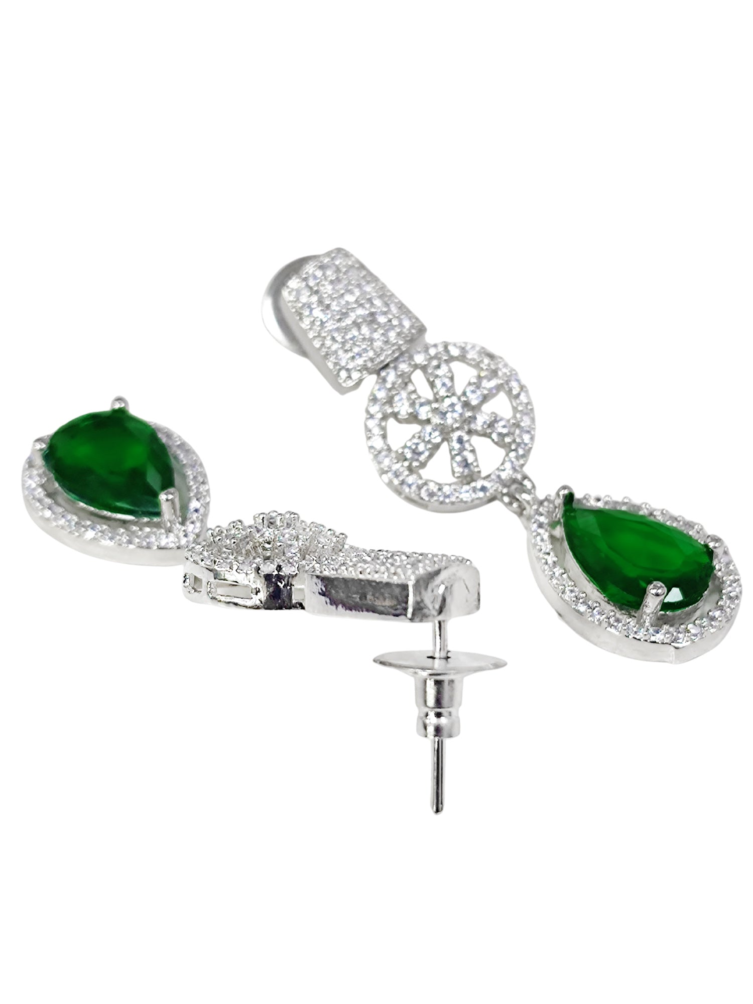 KARATCART Silver Plated Green Teardrop American Diamond Classic Jewellery Set for Women - view 5