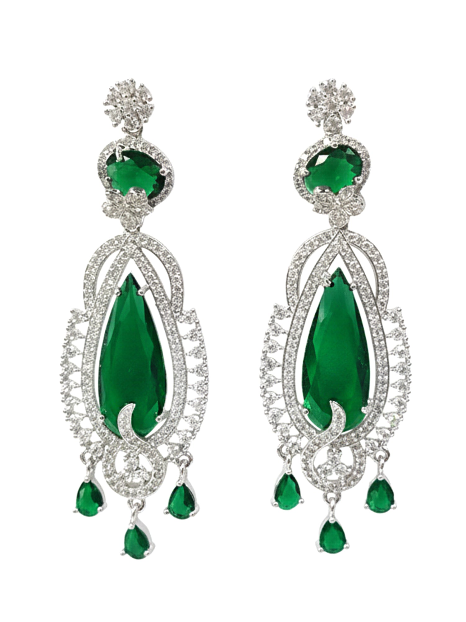 KARATCART Designer Green Teardrop Silver Plated American Diamond Classic Jewellery Set for Women - view 3