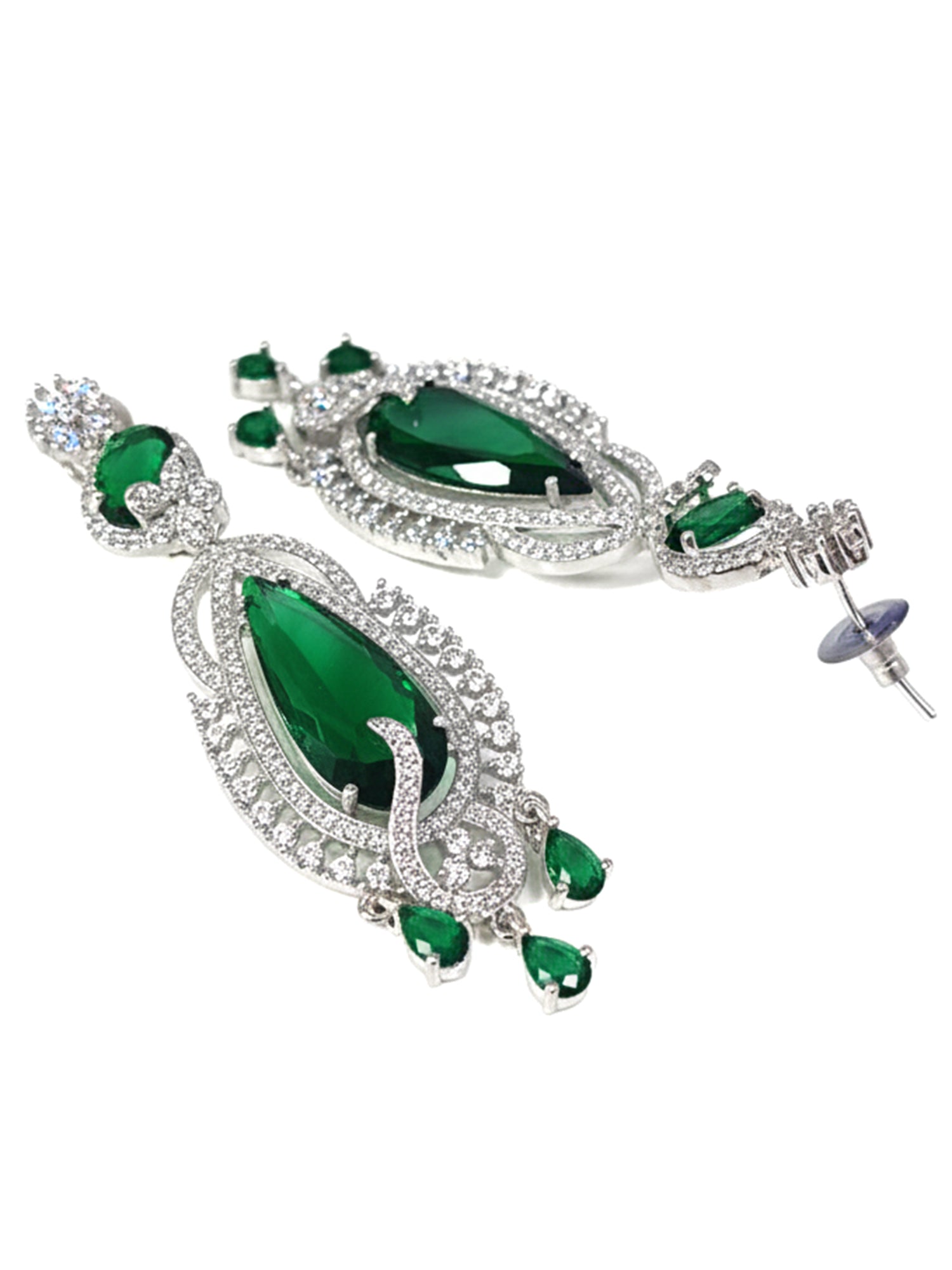 KARATCART Designer Green Teardrop Silver Plated American Diamond Classic Jewellery Set for Women - view 4