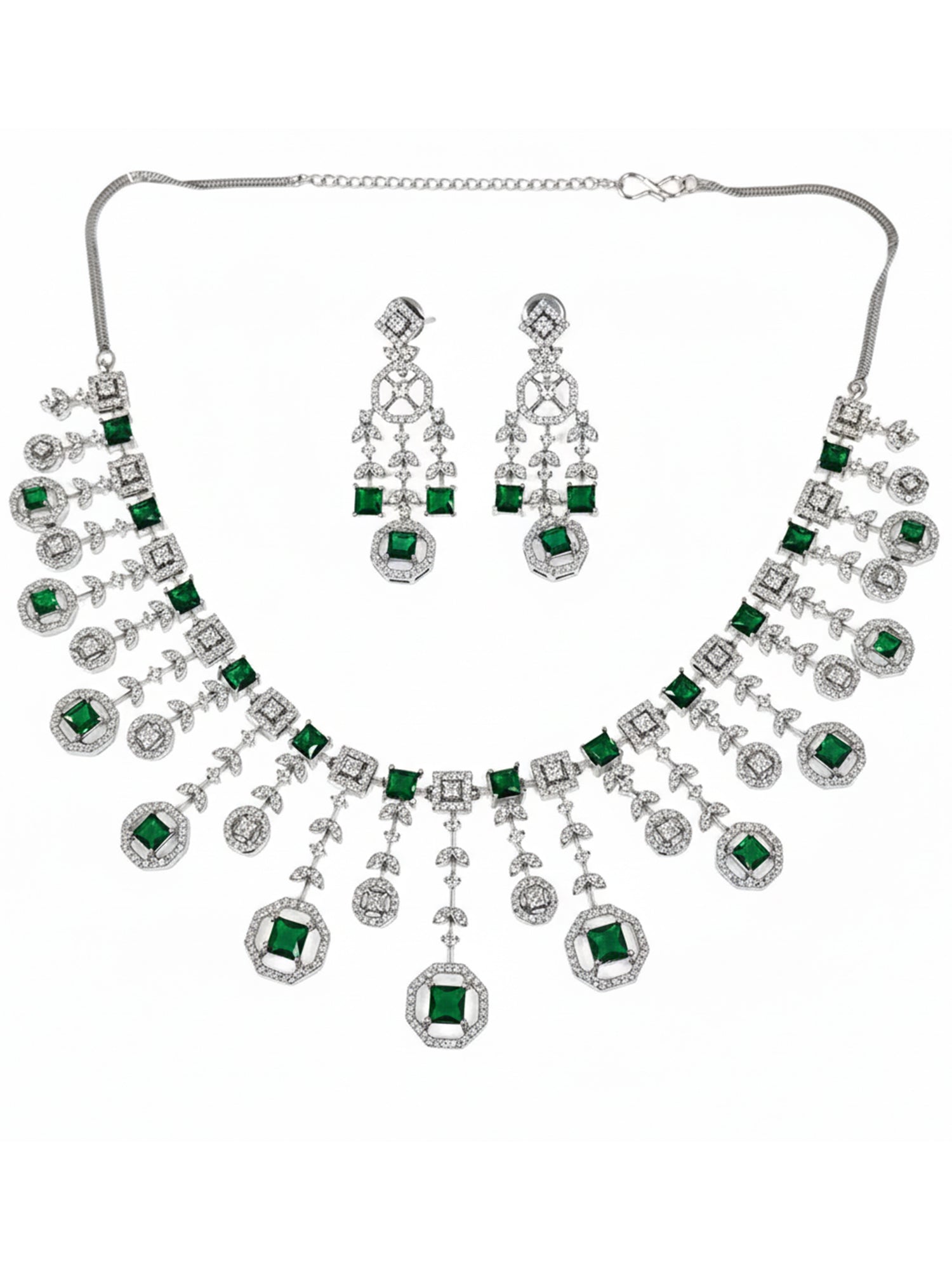 KARATCART Designer Green American Diamond Classic Silver-Tone Jewellery Set for Women - view 3