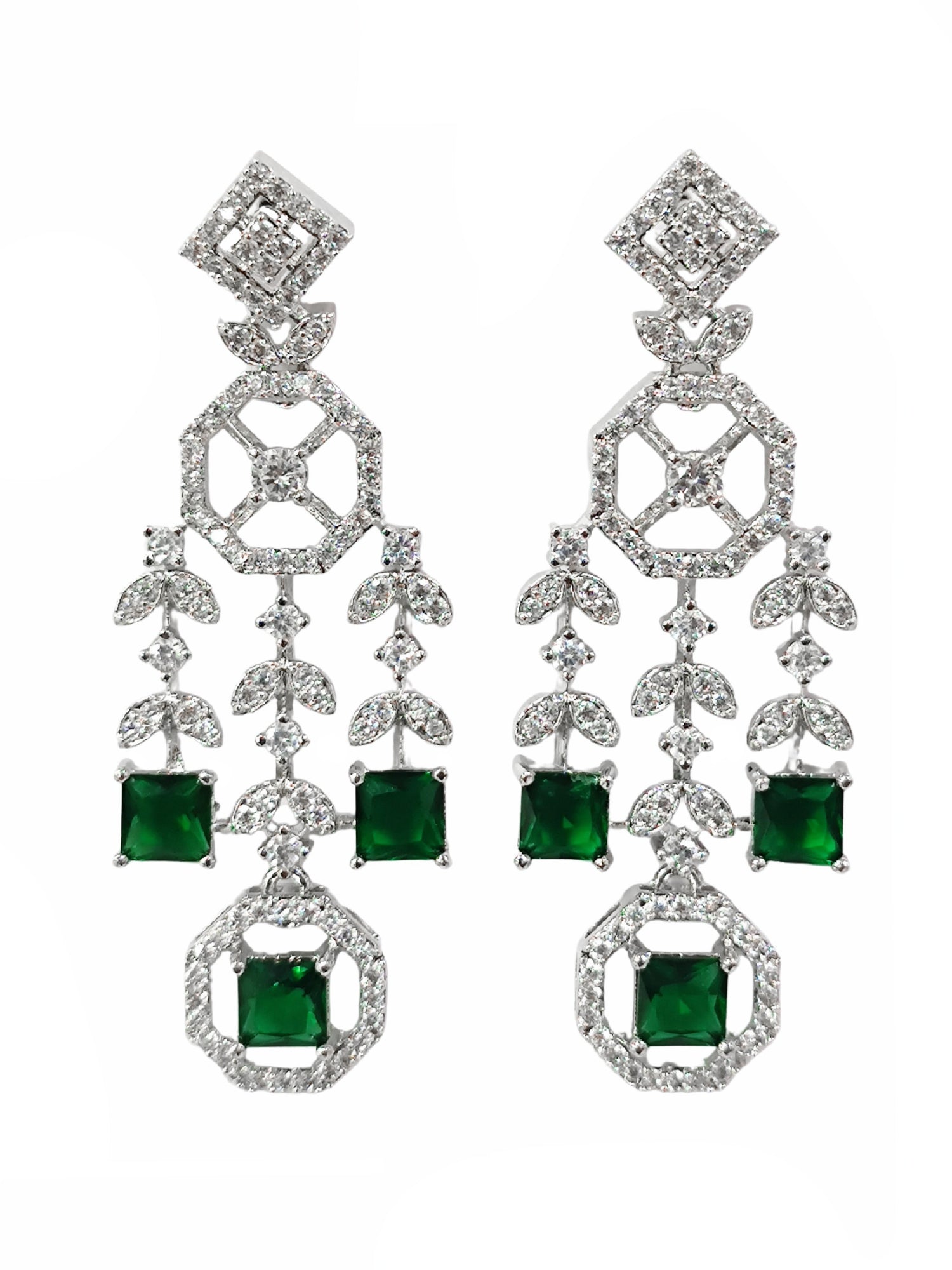 KARATCART Designer Green American Diamond Classic Silver-Tone Jewellery Set for Women - view 4