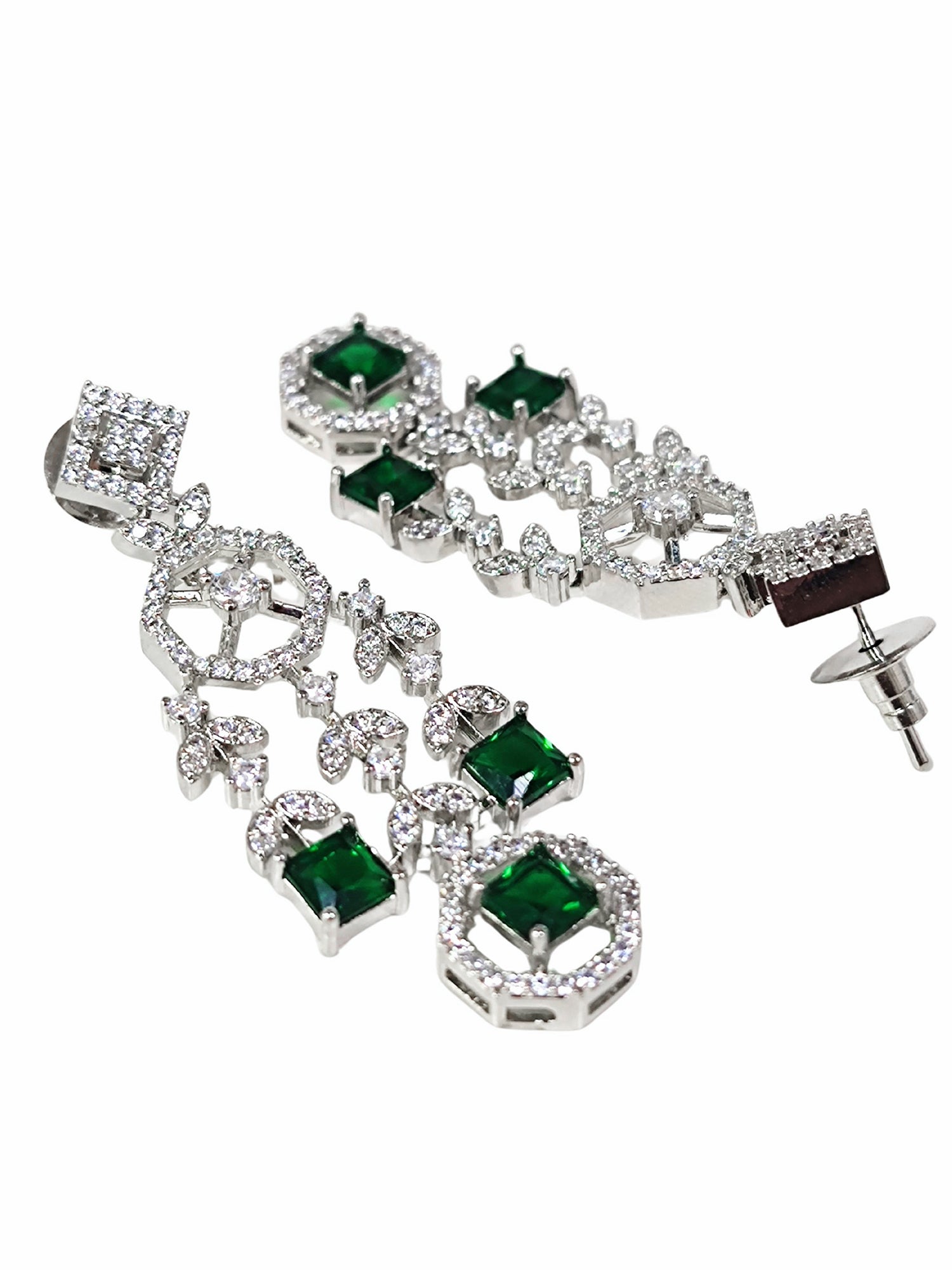 KARATCART Designer Green American Diamond Classic Silver-Tone Jewellery Set for Women - view 5