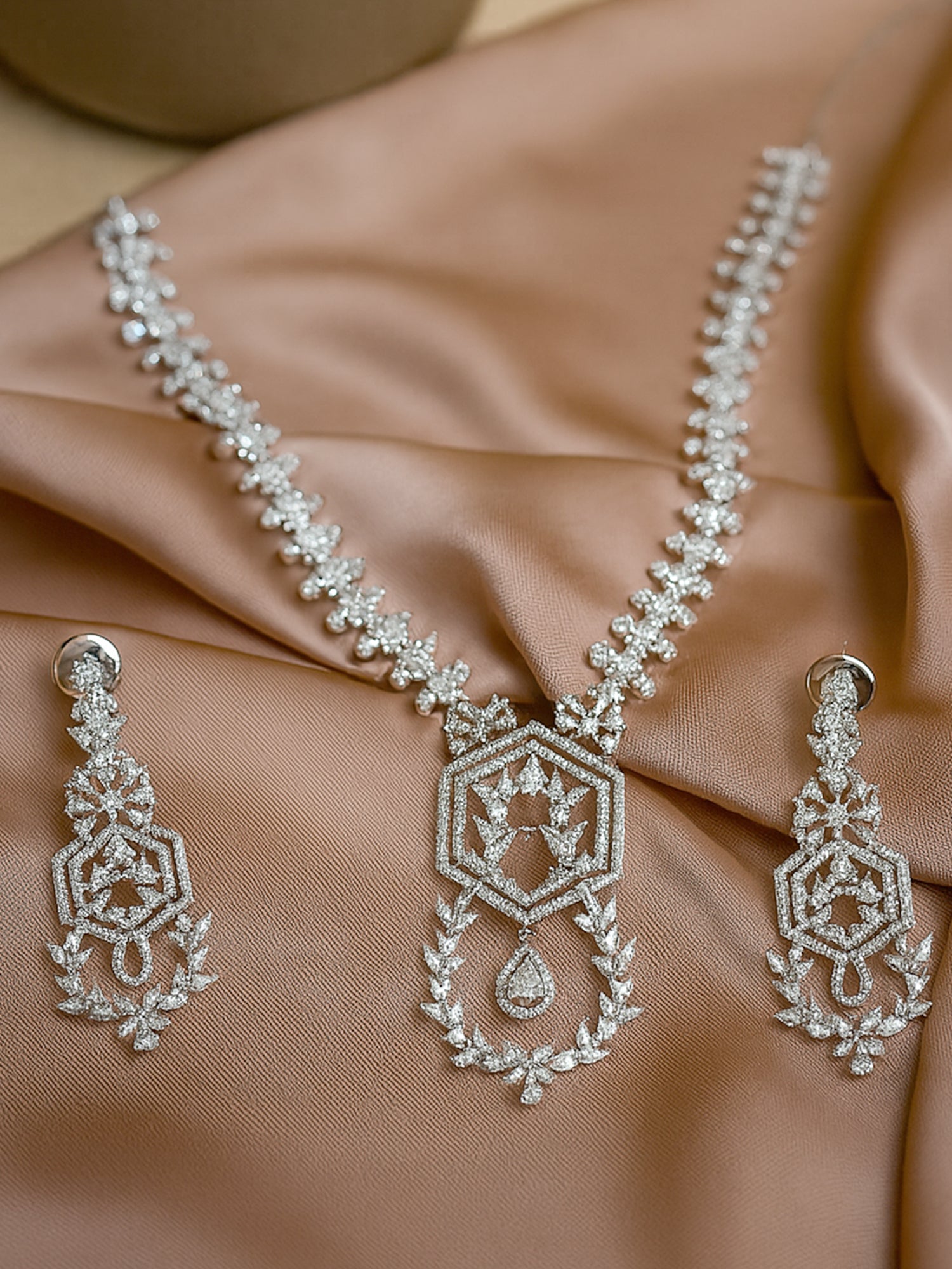 KARATCART Elegant White American Diamond Silver-Plated Jewellery Set for Women
