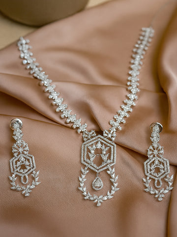 KARATCART Elegant White American Diamond Silver-Plated Jewellery Set for Women