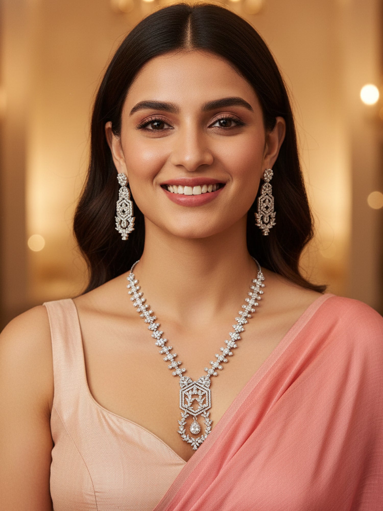 KARATCART Elegant White American Diamond Silver-Plated Jewellery Set for Women