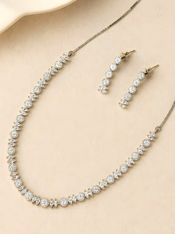KARATCART Sparkling American Diamond Lightweight Silver-Tone Jewellery Set for Women