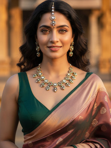 KARATCART Gold Plated Green Enamal Polki Kundan Choker Jewellery Set for Women