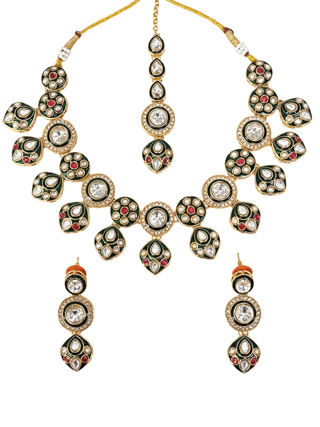 KARATCART Gold Plated Green Enamal Polki Kundan Choker Jewellery Set for Women