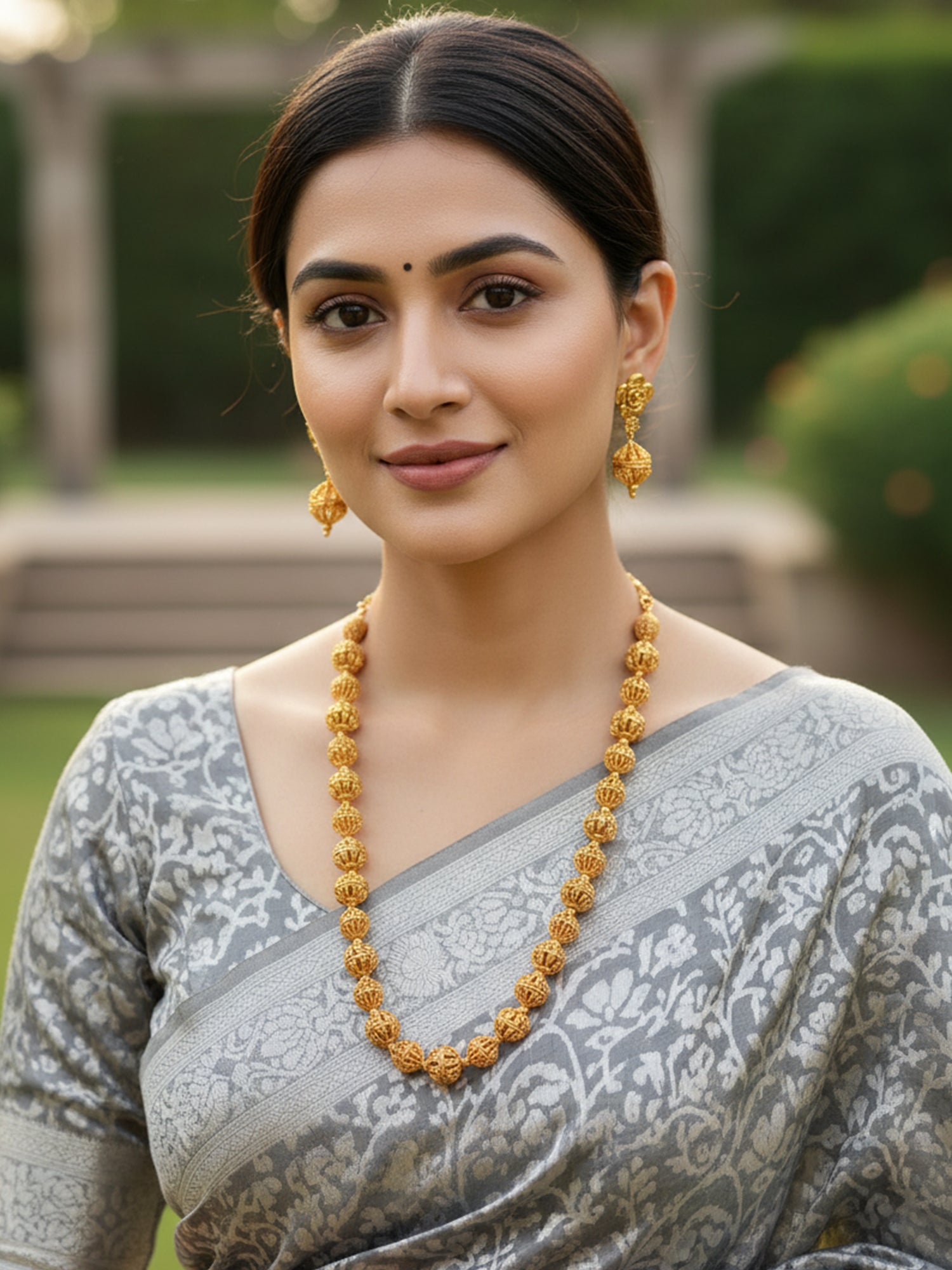 KARATCART Classic Temple-Inspired Gold-Plated Filigree Beaded Necklace Set for Women