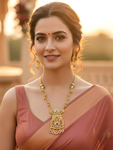 KARATCART South Indian Temple Style Gold-Plated Rani Haar Jewellery Set for Women