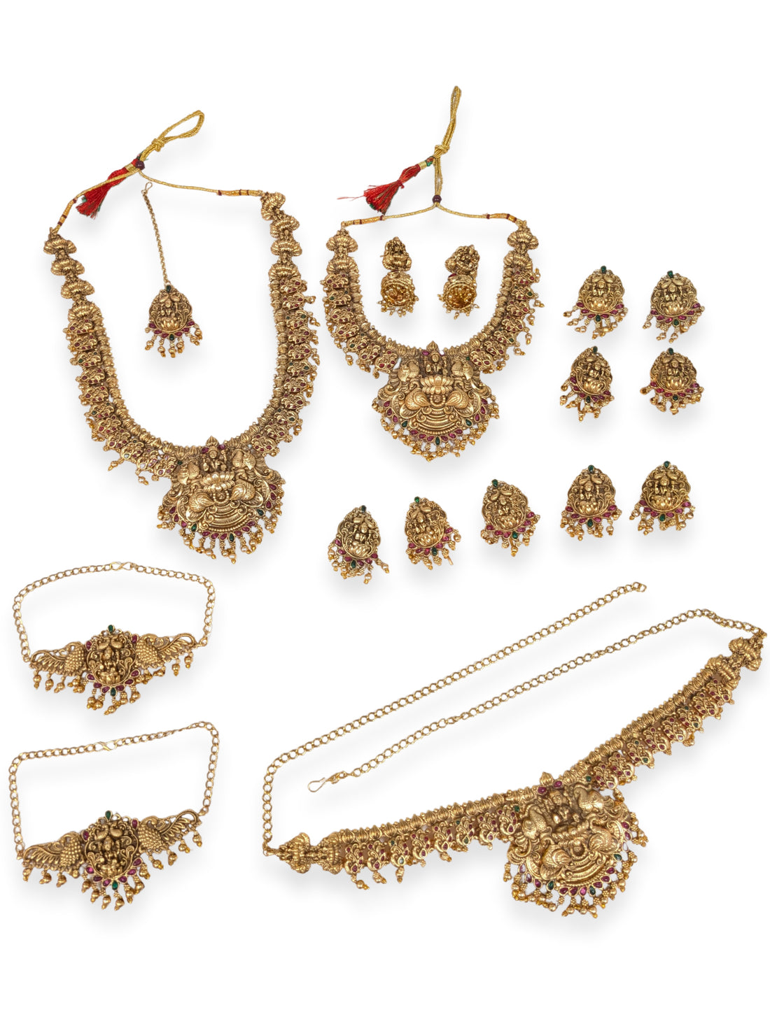 KARATCART Designer Gold-Plated Lakshmi Mata South Indian Temple Bridal Set for Women
