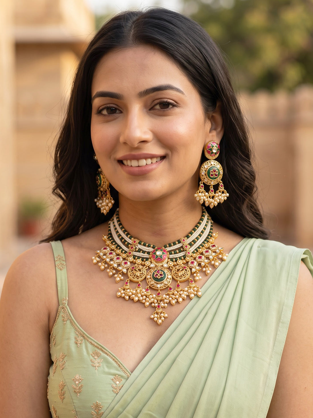 KARATCART Premium Gold-Plated Floral Meena Kundan Bridal Choker Jewellery Set for Women