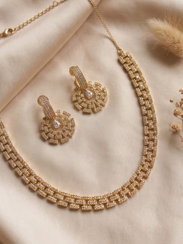 KARATCART Premium Gold-Plated American Diamond Jewellery Set for Women
