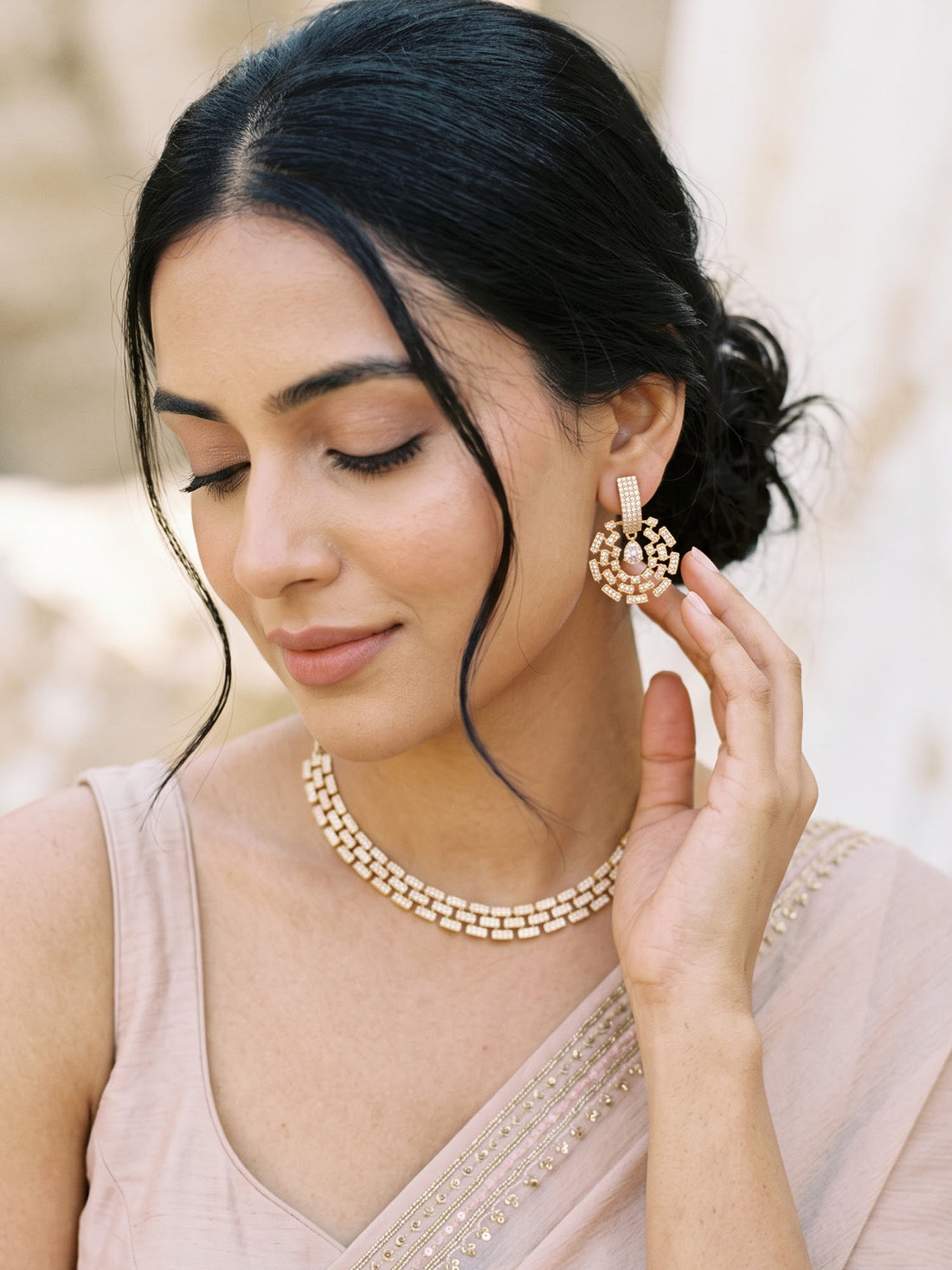 KARATCART Premium Gold-Plated American Diamond Jewellery Set for Women