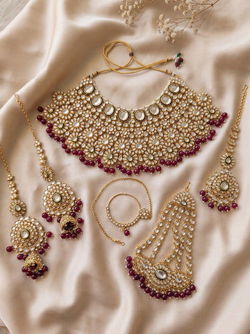 KARATCART Traditional Gold-Plated Red Beads Kundan Bridal Choker Necklace Set for Women