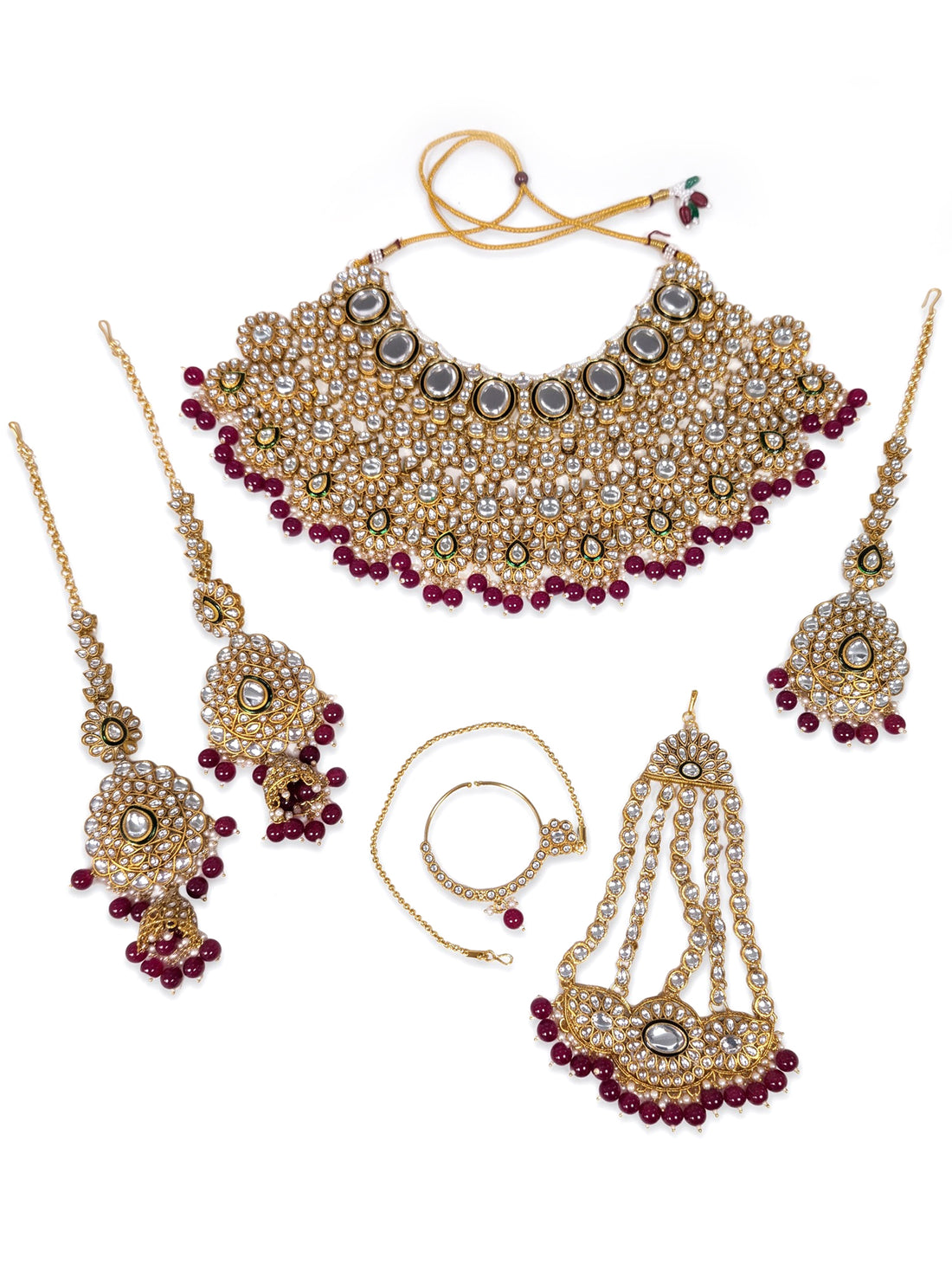 KARATCART Traditional Gold-Plated Red Beads Kundan Bridal Choker Necklace Set for Women