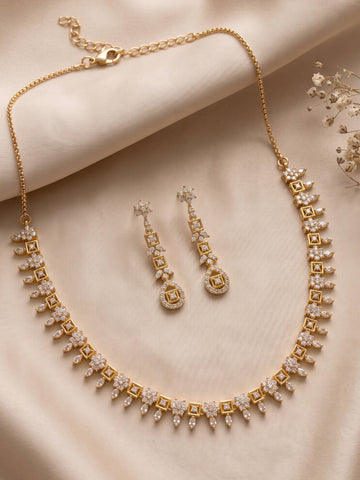 KARATCART Designer Gold-Plated American Diamond Jewellery Set for Women