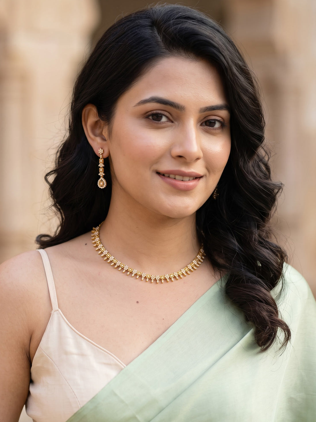 KARATCART Designer Gold-Plated American Diamond Jewellery Set for Women