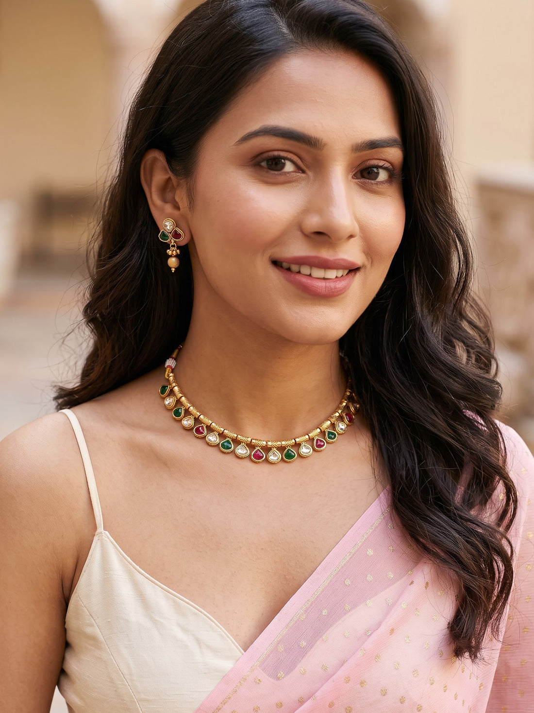 KARATCART Traditional Gold-Plated Multicolor Kundan Necklace Set for Women