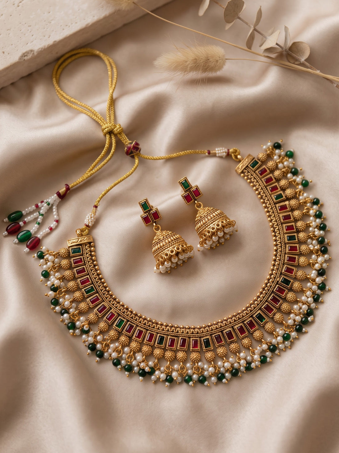 KARATCART Traditional Gold-Plated Multicolor Kundan Choker Necklace Set for Women