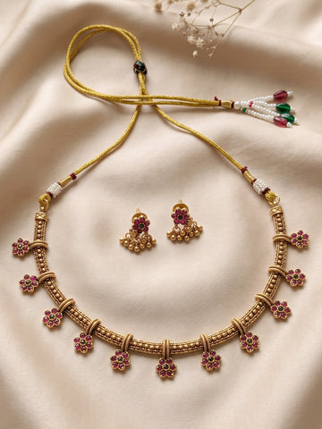 KARATCART Elegant Gold-Plated Red & Green Stone Minimal Jewellery Set for Women