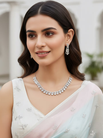 Karatcart Silver Tone American Diamond Studded Necklace Set For Women