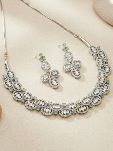 Karatcart Silver American Diamond Studded Necklace Set For Women