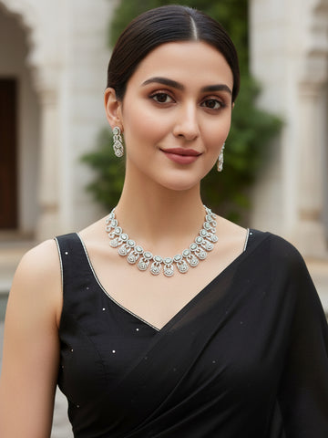 Karatcart Silver Plated Light Green Cubic Zirconia Studded Necklace Set for Women