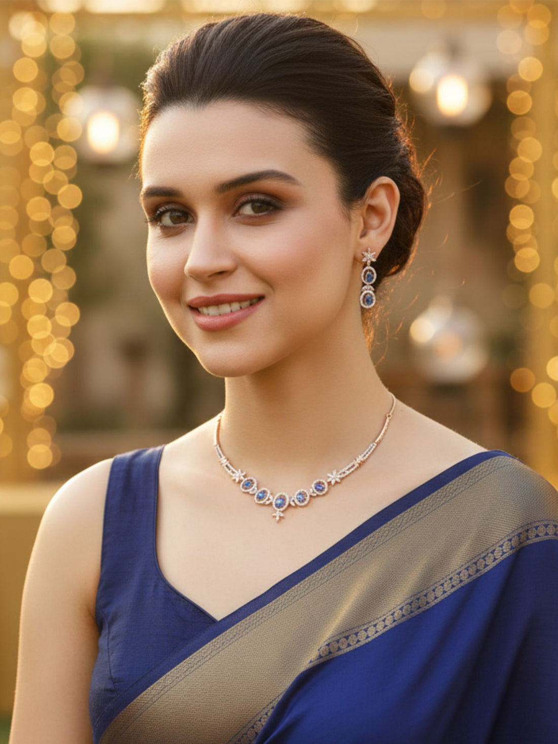Karatcart Rose Gold Plated Blue CZ Studded Necklace Set