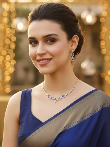 Karatcart Rose Gold Plated Blue CZ Studded Necklace Set