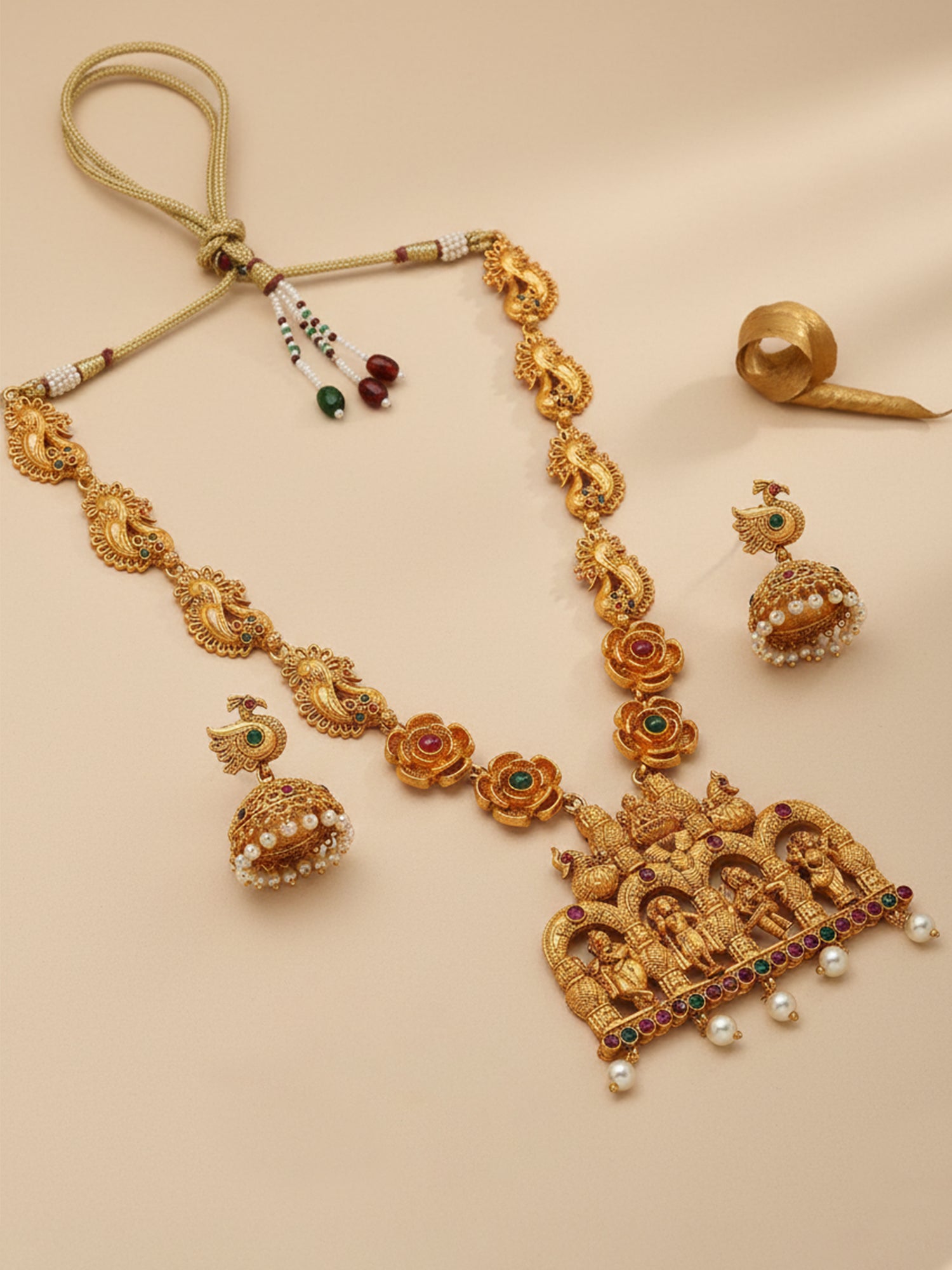 Karatcart Gold Plated Rani Haar Temple Jewellery Set for Women