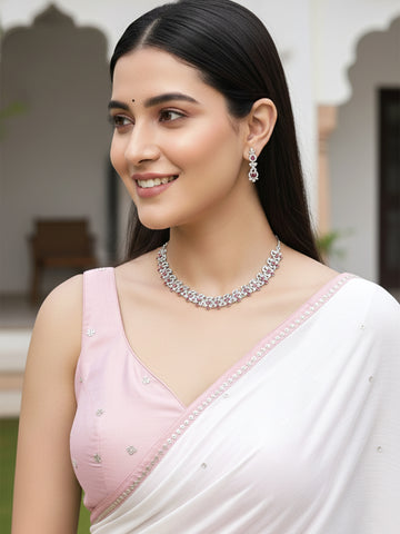 Karatcart Red Cubic Zirconia Studded Silver Plated Necklace Set for Women