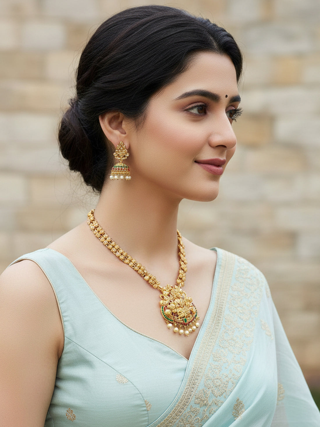 Karatcart Gold Plated Laxmi Mata Rani Haar Temple Jewellery Set for Women