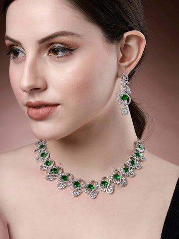 Karatcart Green Cubic Zirconia Stone Studded Jewellery Set for Women