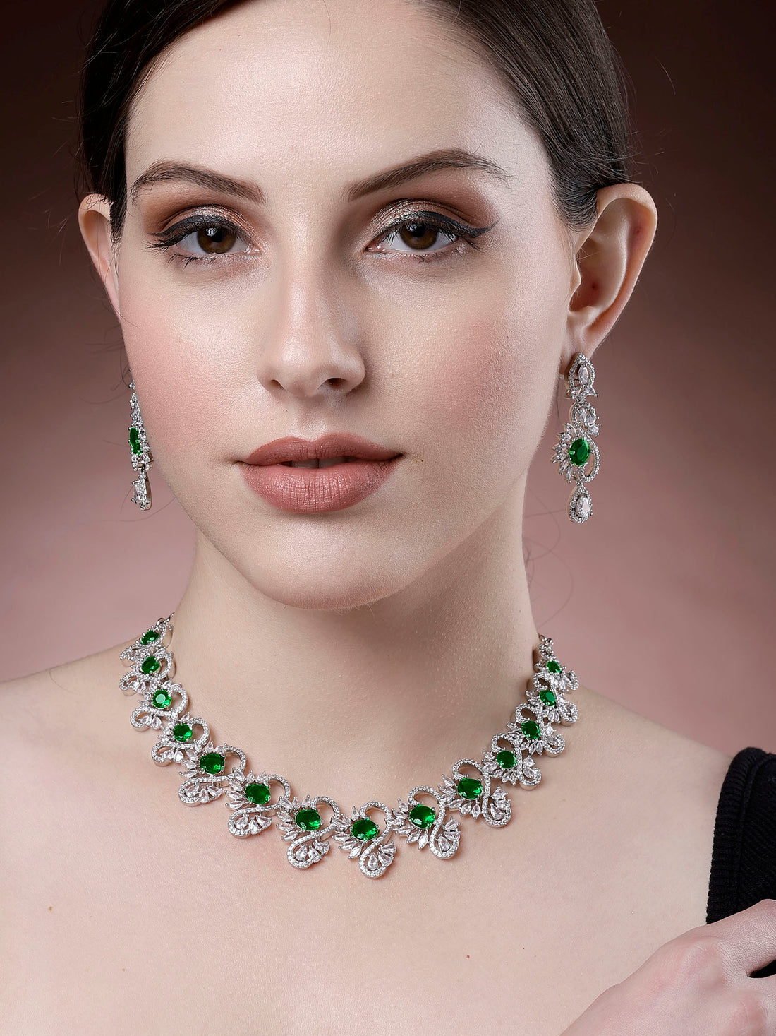 Karatcart Green Cubic Zirconia Stone Studded Jewellery Set for Women