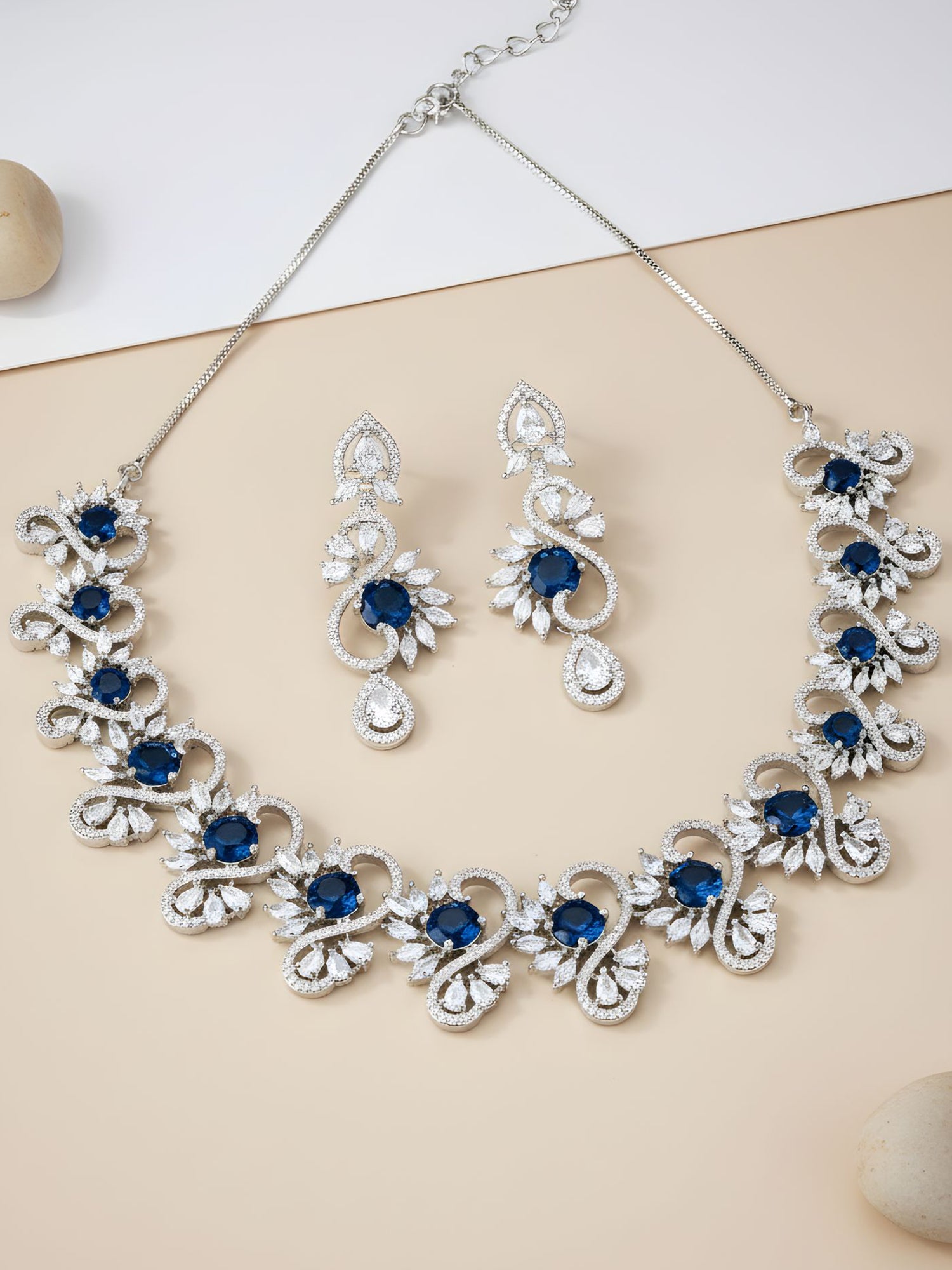 Karatcart Blue Cubic Zirconia Stone Studded Jewellery Set for Women
