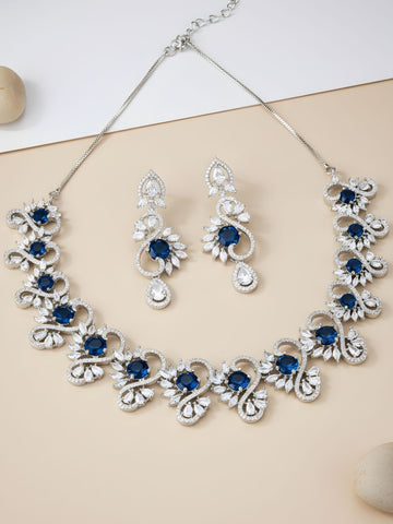 Karatcart Blue Cubic Zirconia Stone Studded Jewellery Set for Women