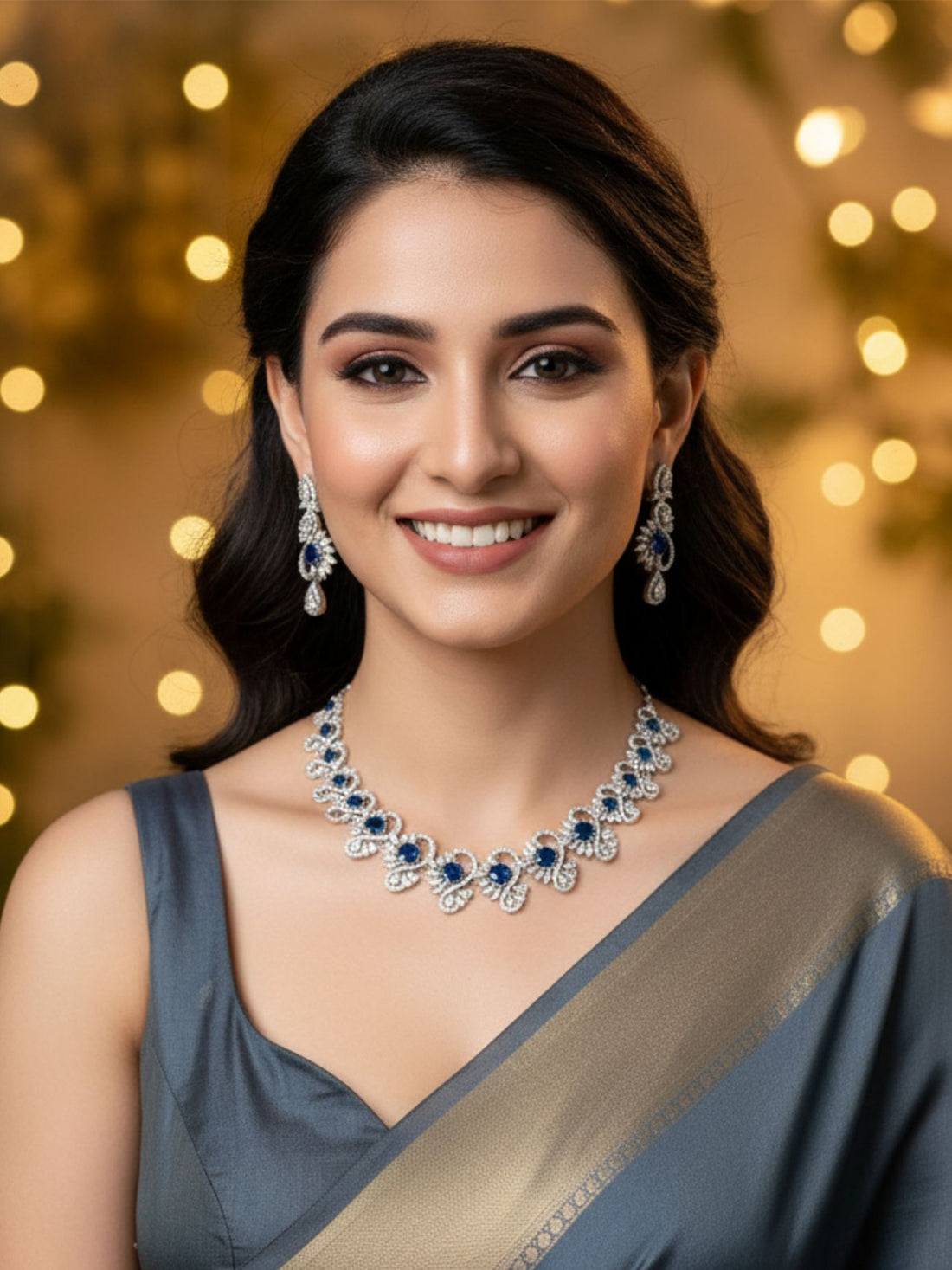 Karatcart Blue Cubic Zirconia Stone Studded Jewellery Set for Women