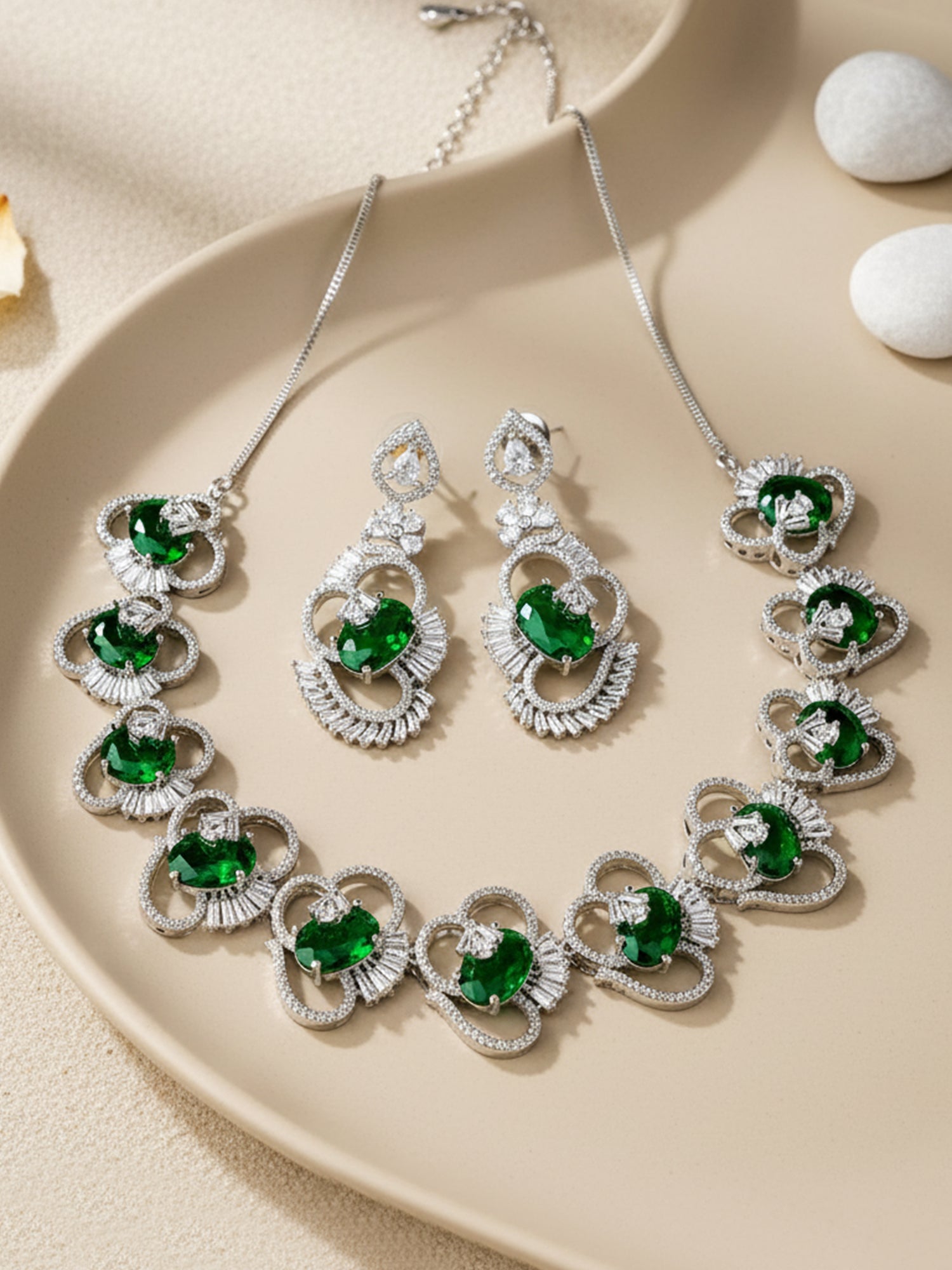 Karatcart Green Cubic Zirconia Stone Studded Jewellery Set for Women