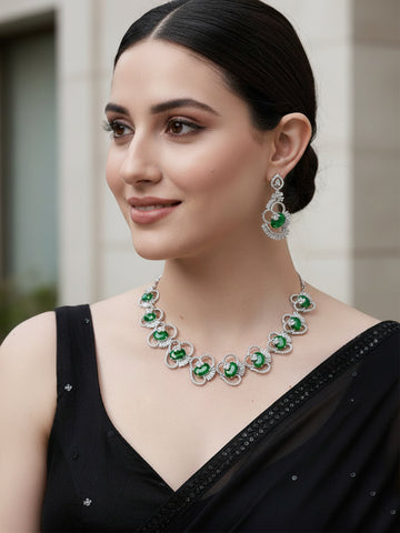 Karatcart Green Cubic Zirconia Stone Studded Jewellery Set for Women