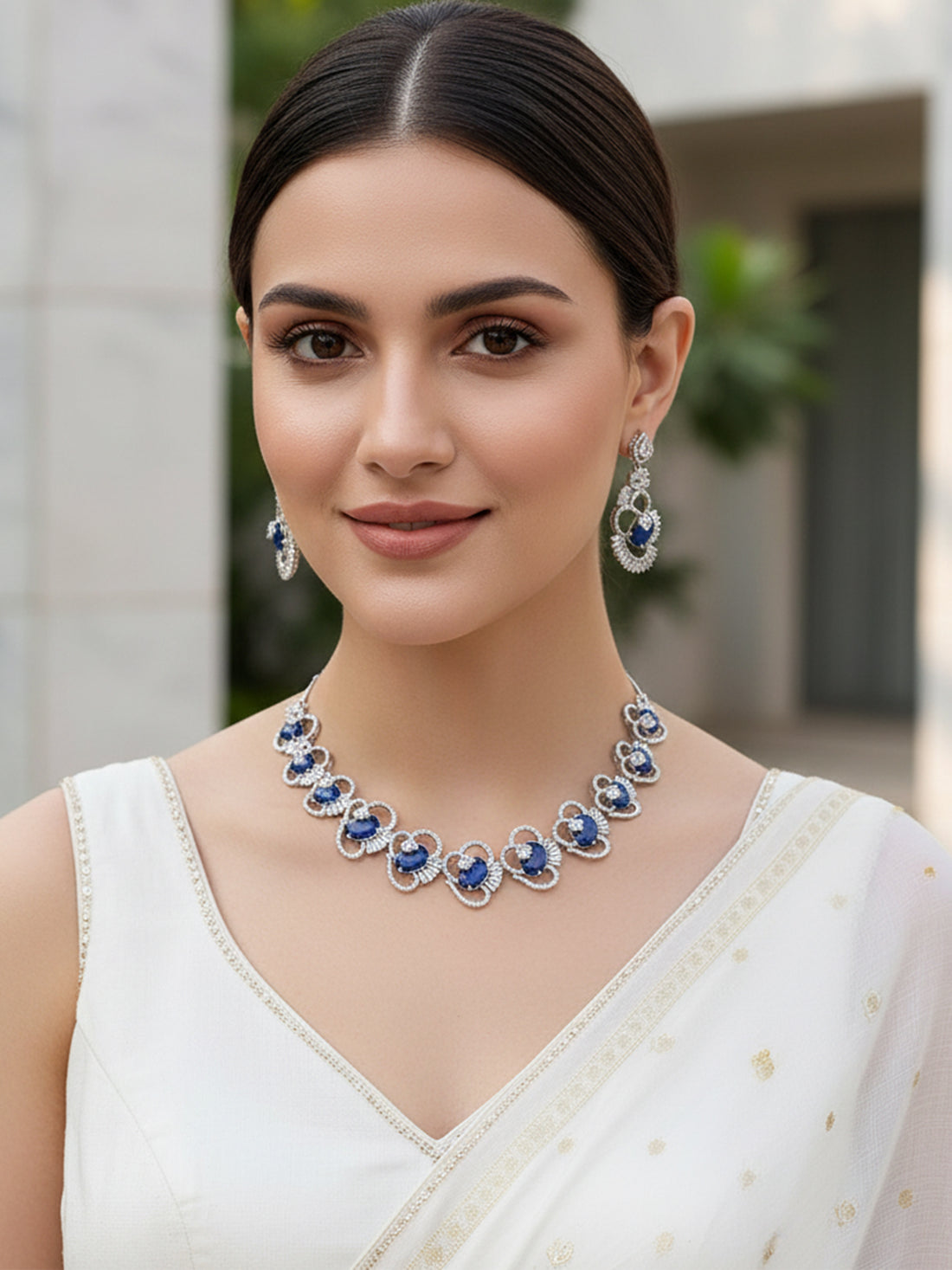 Karatcart Blue Cubic Zirconia Stone Studded Jewellery Set for Women