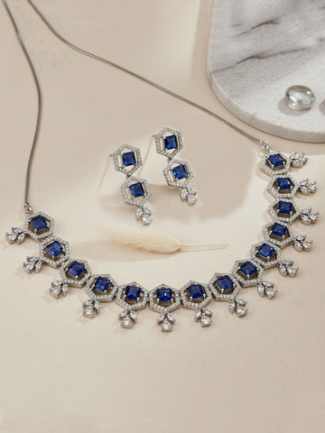 Karatcart Blue Cubic Zirconia Studded Light Weight Jewellery Set for Women