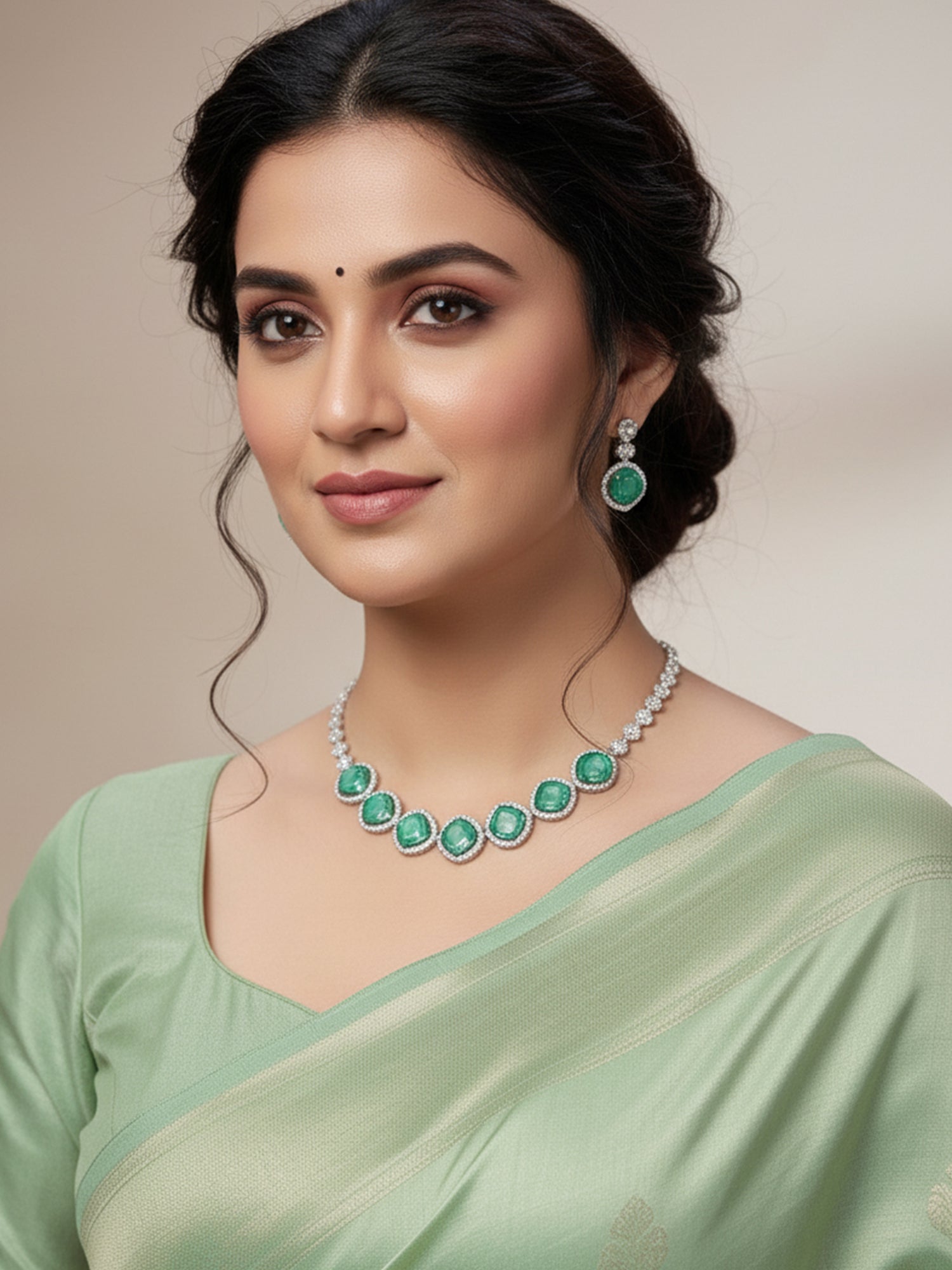 Karatcart Elegant Light Blue Cubic Zirconia Necklace Set for Women