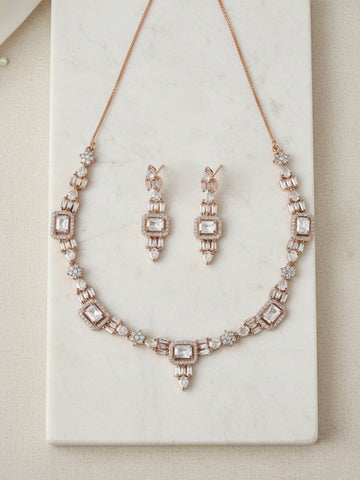 Karatcart Rose Gold Plated Cubic Zirconia Studded Necklace Set for Women