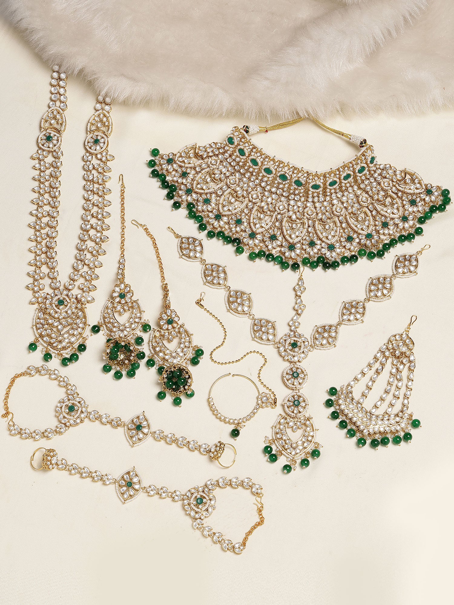 Karatcart Gold Plated Green Stone Ethnic Indian Traditional Kundan Dul