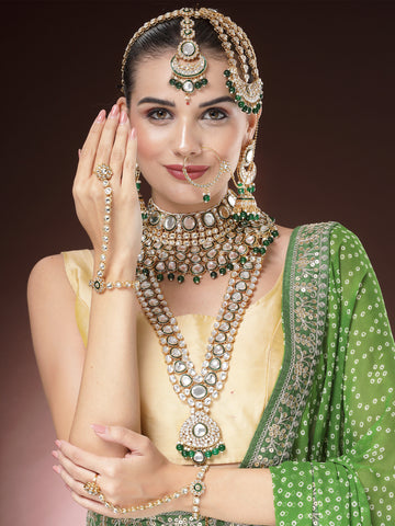 Karatcart Gold Plated Green Meena Ethnic Traditional Kundan Dulhan Bridal Jewellery Set